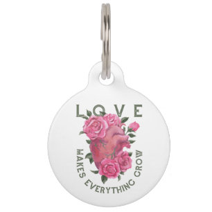 Placa Para Mascotas El amor hace que todo crezca - arte romántico flor