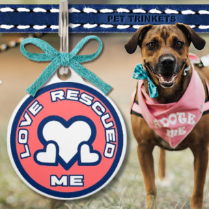 Placa Para Mascotas El amor me rescató gato de perro de corazón azul y
