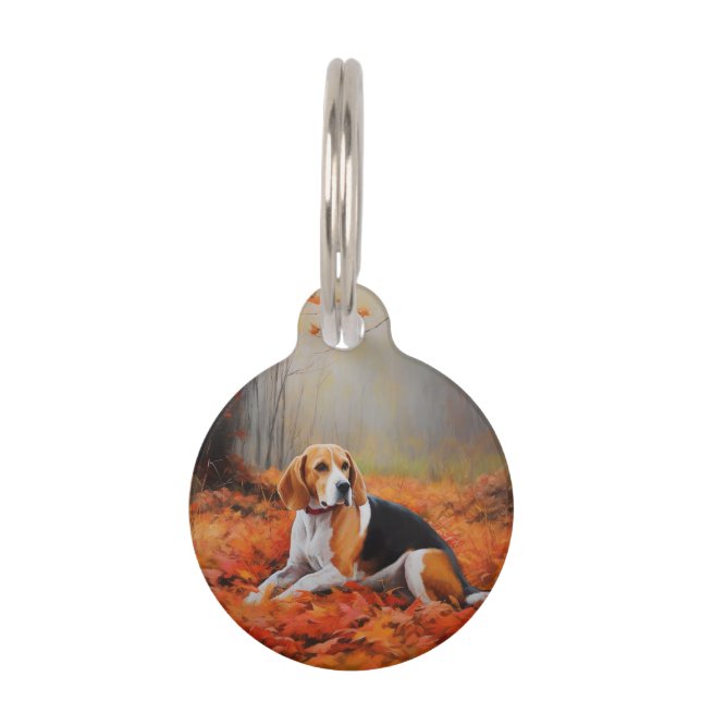 Placa Para Mascotas El Beagle en otoño se inspira en las hojas (Anverso)