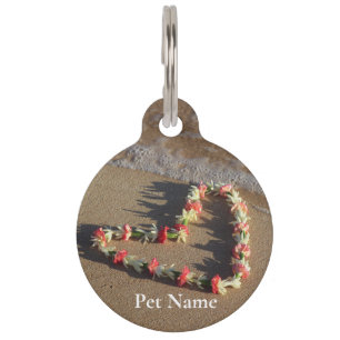 Placa Para Mascotas El corazón de Hawaii en la playa