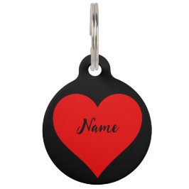 Placa Para Mascotas El corazón rojo en negro