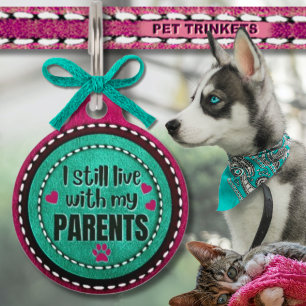 Placa Para Mascotas El cuero rosa y verde que aún vivo con los padres