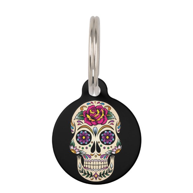 Placa Para Mascotas El día del ingenio muerto del cráneo del azúcar (Anverso)