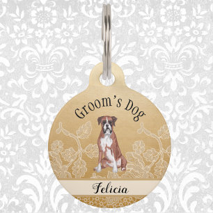 Placa Para Mascotas El día del perro de Groom con el oro Boda con la c