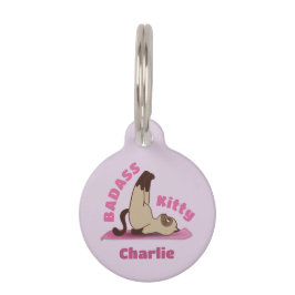 Placa Para Mascotas El gato Kitty Badass hace ejercicio