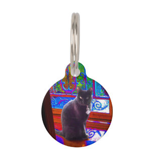 Placa Para Mascotas El gato negro guarda una entrada psicodélica