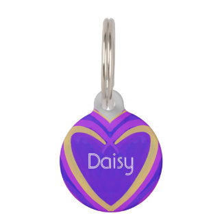 Placa Para Mascotas El gato y el perro llaman al corazón púrpura, rosa