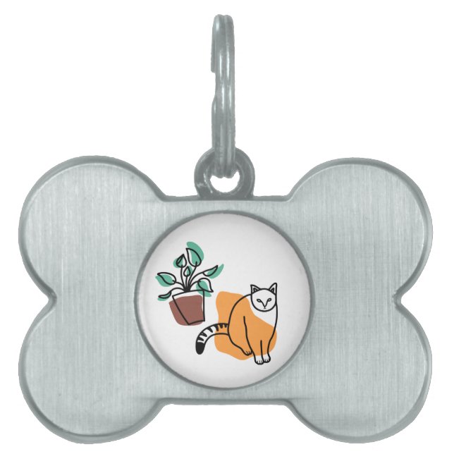Placa Para Mascotas El gato y la planta (Frente)
