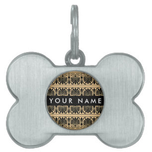 Placa Para Mascotas El griego Fret Arabesque Brown, tu nombre, persona
