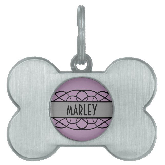 Placa Para Mascotas El gris deco florece (Frente)