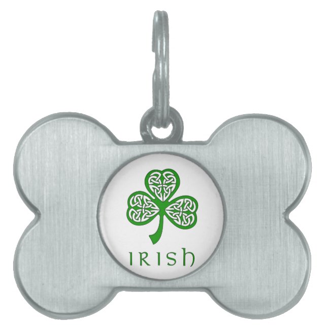 Placa Para Mascotas El Knot Shamrock celta agitado por texto irlandés (Frente)
