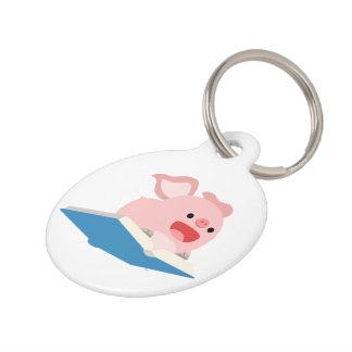 Placa Para Mascotas El libro volador y la etiqueta de perro de cerdo P