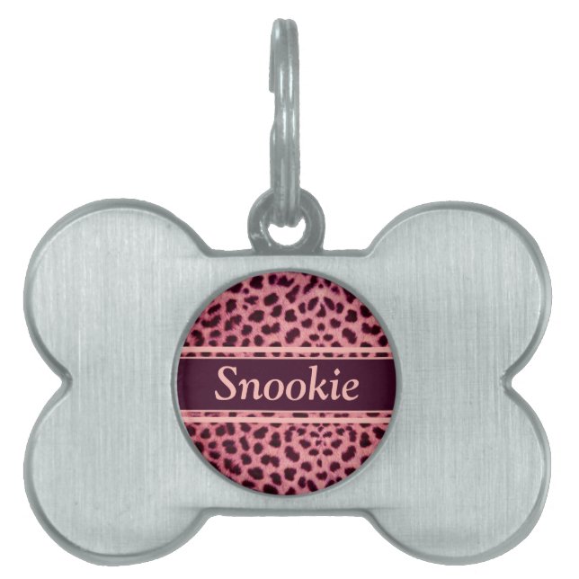 Placa Para Mascotas El modelo rosado de la piel del leopardo (Frente)