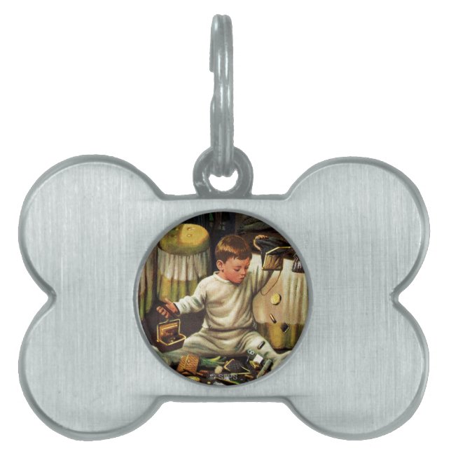 Placa Para Mascotas El niño vacia los monederos (Frente)