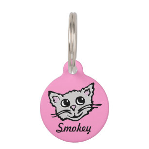 Placa Para Mascotas El nombre gris rosado gráfico del gato y los