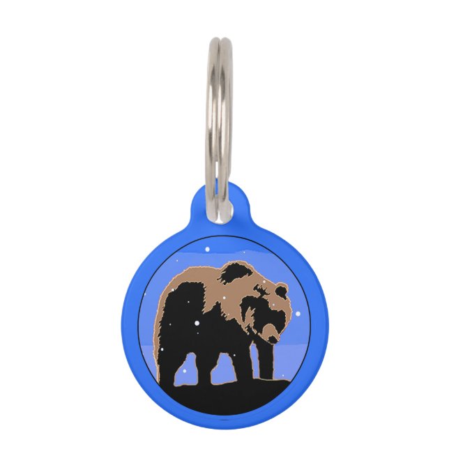Placa Para Mascotas El oso pardo en invierno - Arte de vida salvaje or (Anverso)