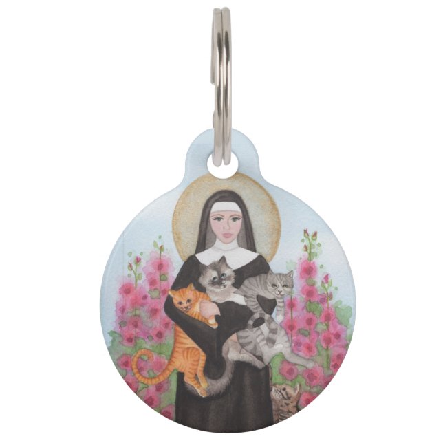 Placa Para Mascotas El patrón de St. Gertrude de gatos fáciles de leer (Anverso)