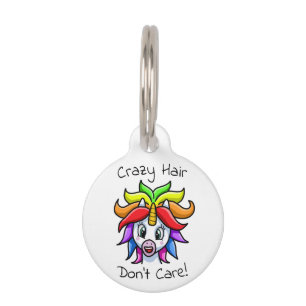 Placa Para Mascotas El pelo loco de Unicorn no se preocupa
