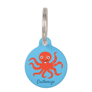 Placa Para Mascotas El pulpo sonriente rojo agudo Thunder_Cove 