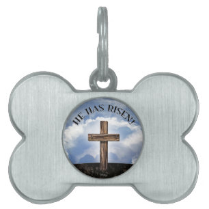 Placa Para Mascotas Él tiene cielo cruzado rugoso subido