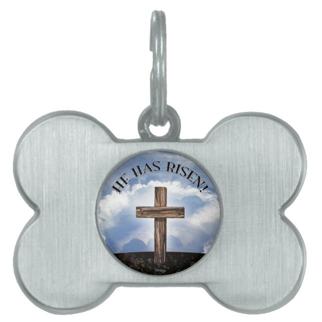 Placa Para Mascotas Él tiene cielo cruzado rugoso subido (Frente)