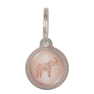 Placa Para Mascotas Elefante gris dorado Rosa Mandala