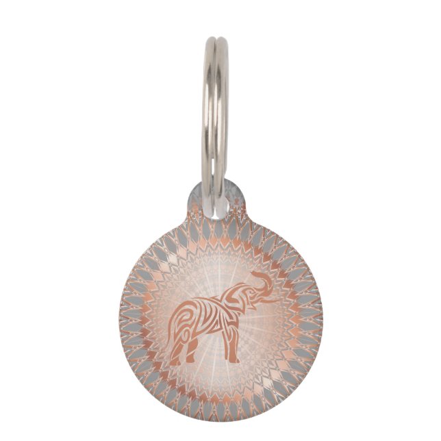 Placa Para Mascotas Elefante gris dorado Rosa Mandala (Anverso)