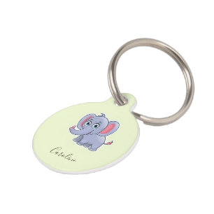 Placa Para Mascotas Elefante gris lindo verde
