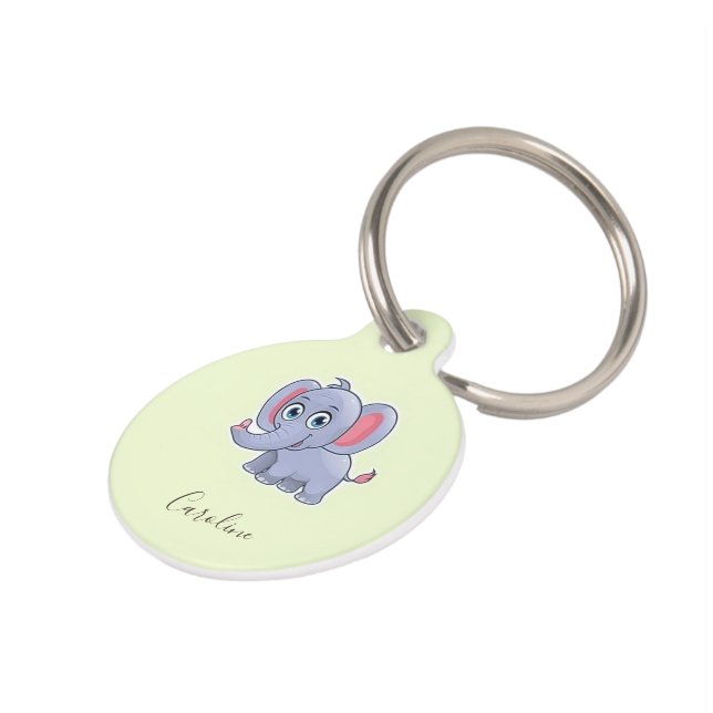 Placa Para Mascotas Elefante gris lindo verde (Lateral)