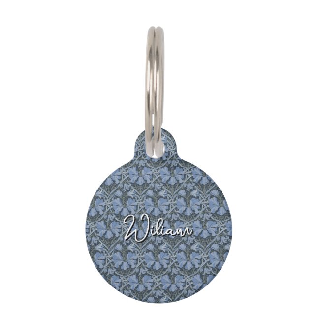 Placa Para Mascotas Elegant Blue Watercolor Floral Pattern  (Anverso)