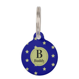 Placa Para Mascotas Elegant Gold & Blue Star Pattern Monogram