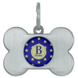 Placa Para Mascotas Elegant Gold & Blue Star Pattern Monogram