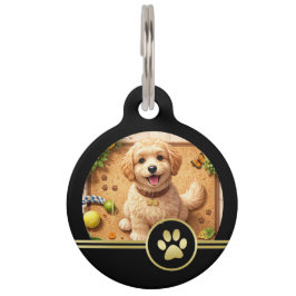 Placa Para Mascotas Elegant Gold Signature Monogram with Photo