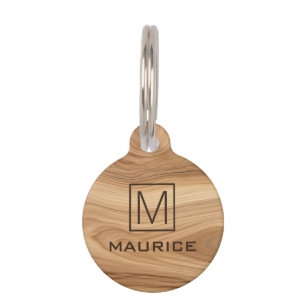 Placa Para Mascotas Elegante apariencia de madera monograma número de