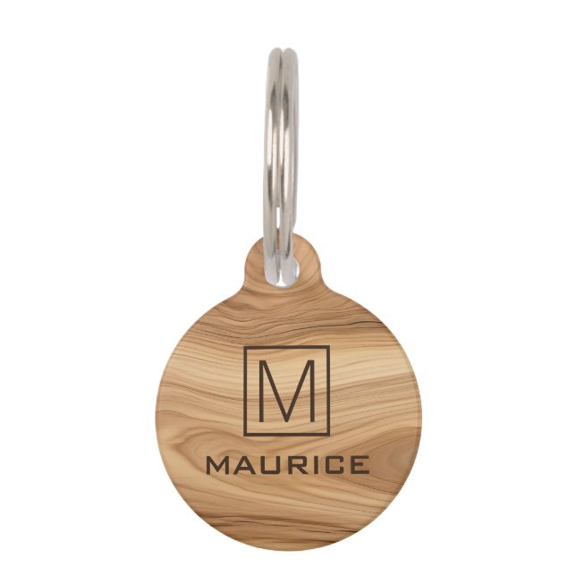 Placa Para Mascotas Elegante apariencia de madera monograma número de  (Anverso)