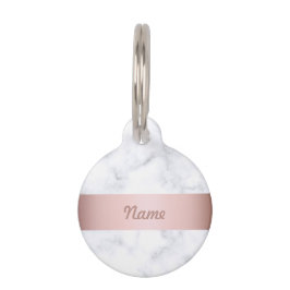 Placa Para Mascotas elegante burra de rosa de oro de mármol blanco
