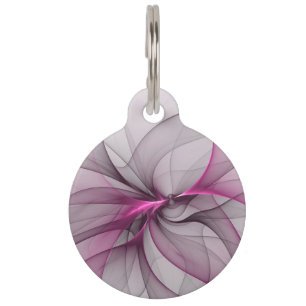 Placa Para Mascotas Elegante Caos Moderno Arte Abstracto Fractal Rosa