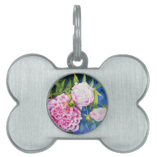 Placa Para Mascotas Elegante color de agua clásico blanco rosa floral