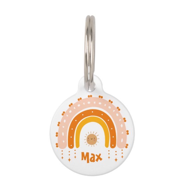 PLACA PARA MASCOTAS ELEGANTE CUTE TONO MARRÓN ARCOÍRIS BOHO (Anverso)