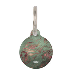Placa Para Mascotas Elegante estilo moderno de cobre rosa de mármol ve