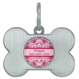 Placa Para Mascotas Elegante florido Damasco rosa y Rojo