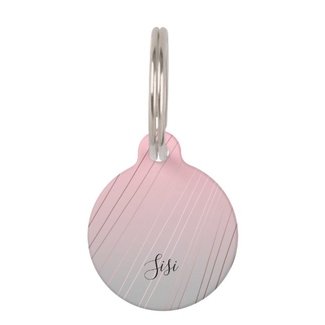 Placa Para Mascotas Elegante gradiente gris rosado patrón rosa oro (Anverso)