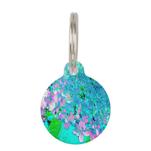 Placa Para Mascotas Elegante Hydrangea de luz rosa y azul
