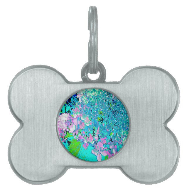 Placa Para Mascotas Elegante Hydrangea de luz rosa y azul (Frente)