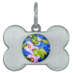 Placa Para Mascotas Elegante jardín florido de color blanco rosa