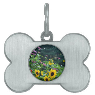 Placa Para Mascotas Elegante jardín florido girasoles mamáes zinnias