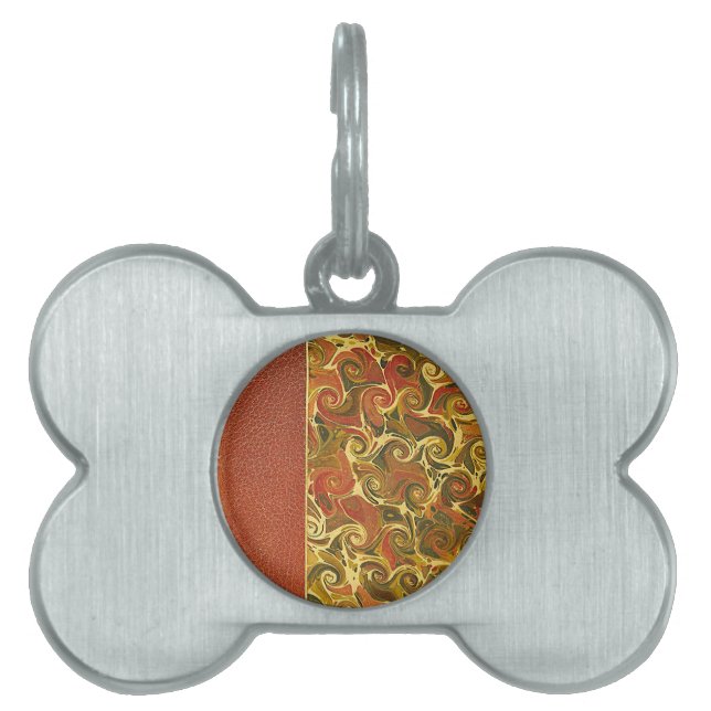 Placa Para Mascotas Elegante Libro Antiguo, Patrón De Giro Ornato (Frente)