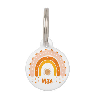 PLACA PARA MASCOTAS ELEGANTE LINDIO TONO MARRÓN ARCOIRIS BOHO