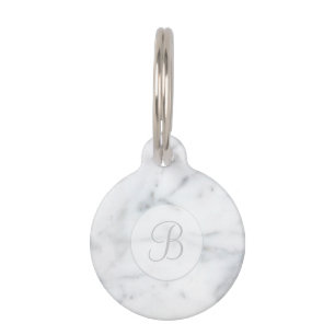 Placa Para Mascotas Elegante Marble claro Monograma e Información del