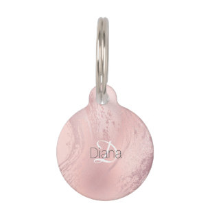 Placa Para Mascotas Elegante mármol rosa rosa dorado purpurina